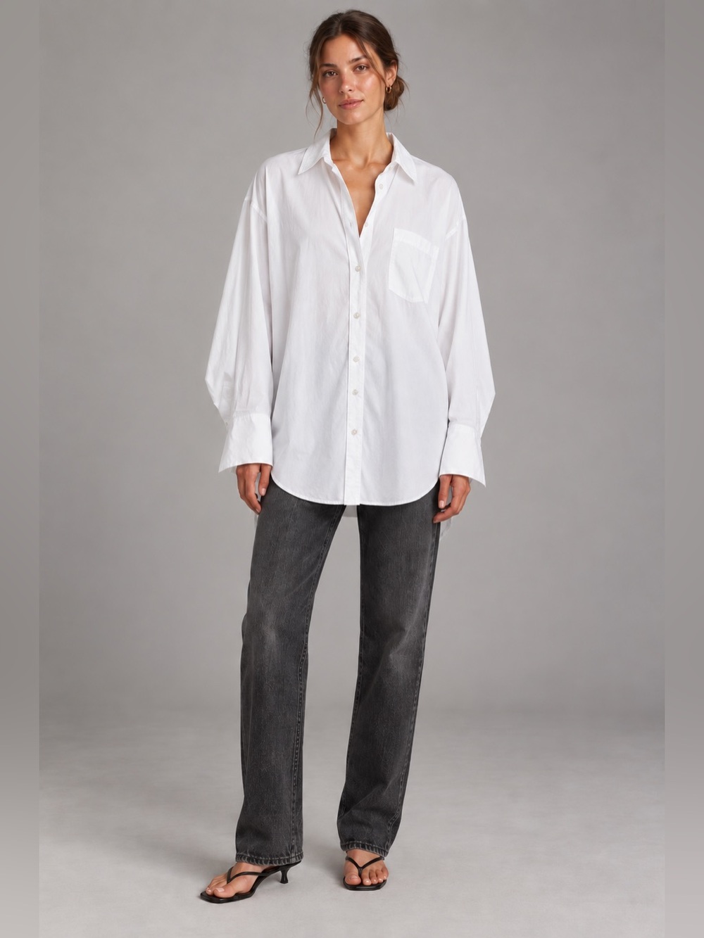 Free People Sabine Articulated White Cotton Oversized Button Down Shirt XL